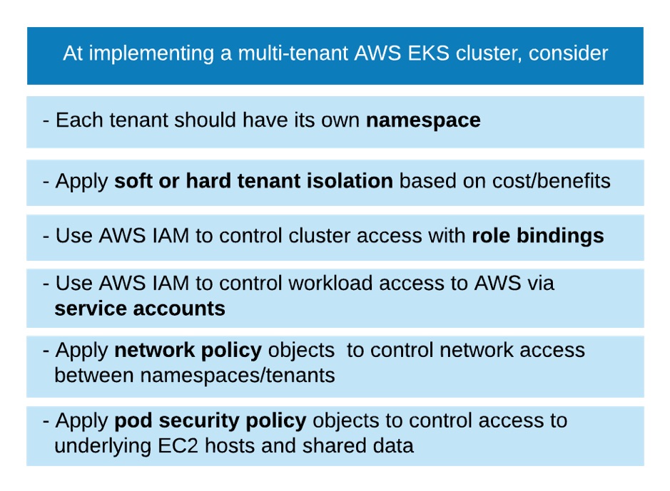 A list of AWS EKS cluster considerations.